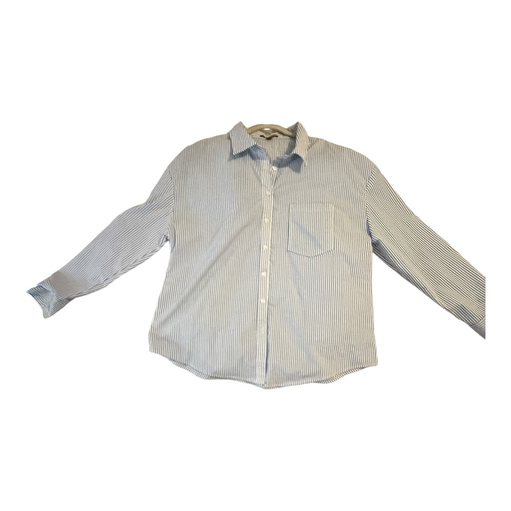 Aqua Blue and White Casual Button Down Shirt, Loose Fit, Size XL, Like New!